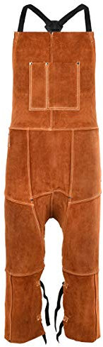 QeeLink Delantal de Cuero para Hombres, Mandil de Pierna Dividida para Soldador, Resistente a Chispas Llamas Calores, Cuero de la Vaca Reforzado, Talla Única (61cm × 122cm)