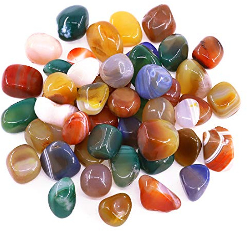 Hilitchi Mixed Agate Stone Tumbled Stones for Plants Cacti & Succulents Bedding, Vase Filler, Landscape Bottom Decoration (About 1lb(455g)/Bag)