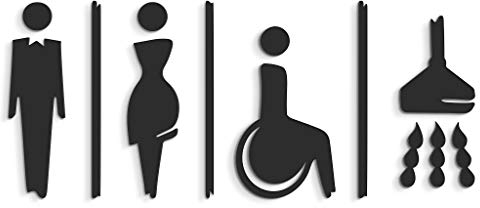 SIGNS - 15 cm Geprägt Toilette Design türschild SA118 wc schilder selbstklebend - Damen wc aufkleber bad schild für türen - Mann Frau und Rollstuhlfahrer Behindert Dusche Toilettenschild (Schwarz)