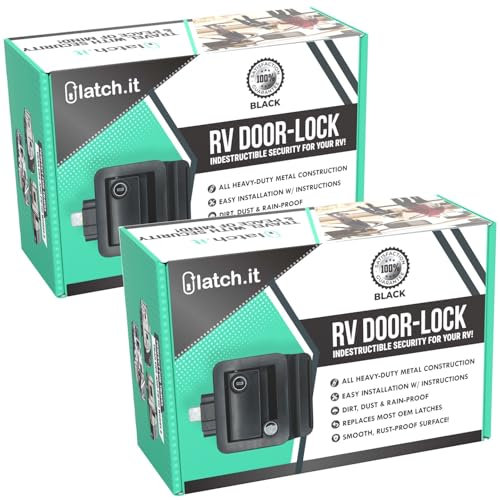 LATCH.IT Loquet de porte de camping-car noir | 2 serrures de porte de camping-car à clés identiques pour remorques de voyage | Loquet de porte de remorque de voyage | Serrure de porte de caravane 100