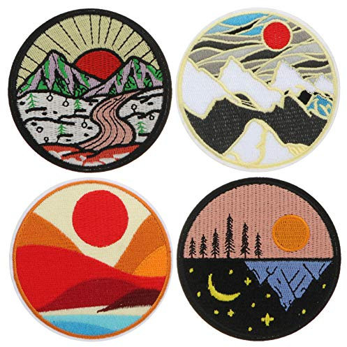 Artibetter 4pcs Sunrise Sunset Patch Embroidered Mountain Patch Funny Decorative Repair Applique Badge Iron On Sew On Emblem for DIY Clothes Dress Hat Jeans Accessory