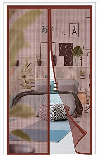 Zanzariera Magnetica per Porte,75x230cm (29.52x90.55in) Rete Super Resistente,Magnetica Chiusura Automatica,Mantiene Gli Insetti Fuori e Permette l'aria Fresca di Entrare -Marrone