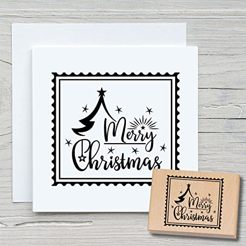 NEWSTAMPS Stempel Merry Christmas 04 Motivstempel aus Holz & Gummi zum Karten und Geschenke basteln, Holzstempel für Weihnachten, Weihnachtskarte, Advent, Scrapbook, Textilstempel, Deko, Freunde