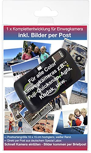 Farb Foto Komplett Entwicklung per Post - für Single Use- Einwegkamera bis zu 36 Bilder 10x15 Postkartengröße, auf Wunsch zusätzlich Daten per WE Transfer.Worldwide Shipping.