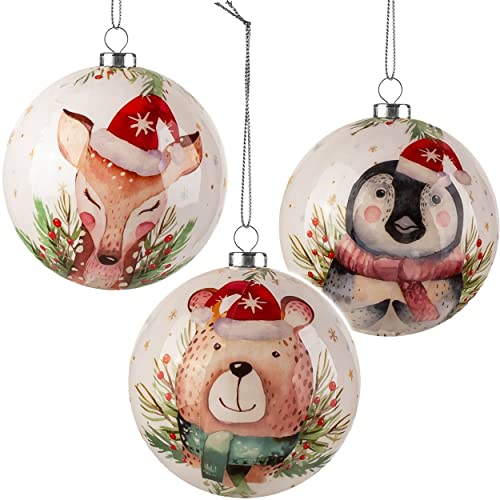 alles-meine.de GmbH 10 Stück große Weihnachtsbaumkugeln lustige Tiere Innen & Außen - bruchfest - Kunststoff - wetterfest + wasserfest - Ø 8 cm - lustige Tiere - Weihnachts..