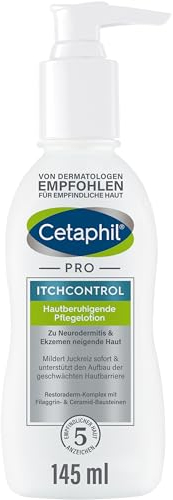 Cetaphil PRO ItchControl Hautberuhigende Pflegelotion, 145ml, Für zu Neurodermitis und Ekzemen neigende Haut, Lindert juckende, gereizte Haut, Mit Sheabutter, Filaggrin- und Ceramid-Bausteinen