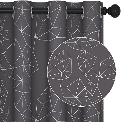 Deconovo Gardinen Verdunkelung icke Thermovorhang Kälteschut Hitzeschutz Thermo Vorhänge mit Ösen Abdunkelnd Vorhang mit Muster, 245x140 cm(HöhexBreite), Diamant Dunkelgrau, 2er Set