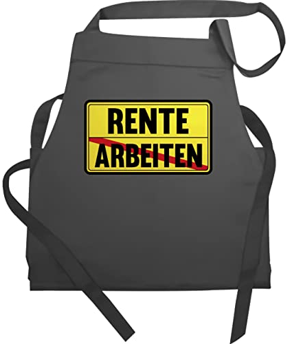 Schürze Geschenk - Rentner - Erwachsene - Stadtschild Arbeit/Rente - 60x87 - Anthrazit - rentnerin schild arbeit rente kochschürze pensionisten küchenschürze pensionär retirement zum ruhestand