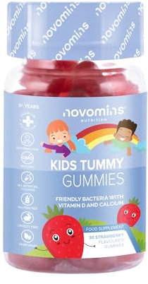 Kids Probiotic Gummies - 2 Billion Probiotics - 1 Month Supply - Kids Tummy Gummies - Includes Vitamin D & Calcium for Childrens Gut Health - Vegetarian Formula - 30 Gummies - by Novomins