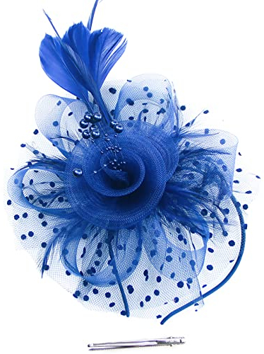 Blau Fascinator Hut Blume Mesh Federn Haarschmuck Haar Clip Stirnband Tea Party Hochzeit Derby Cocktail Kopfbedeckung Headwear für Damen Mädchen