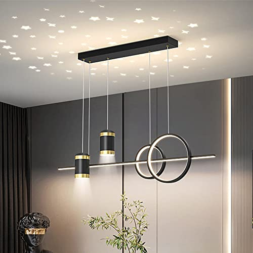 Moderna Led Lámparas de araña Comedor Lámpara Colgante La luna Estrellas Proyección Diseño Candelabro Cocina Isla área de Desayuno Lamparas de Techo Sala Dormitorio Luz de Techo (Negro)