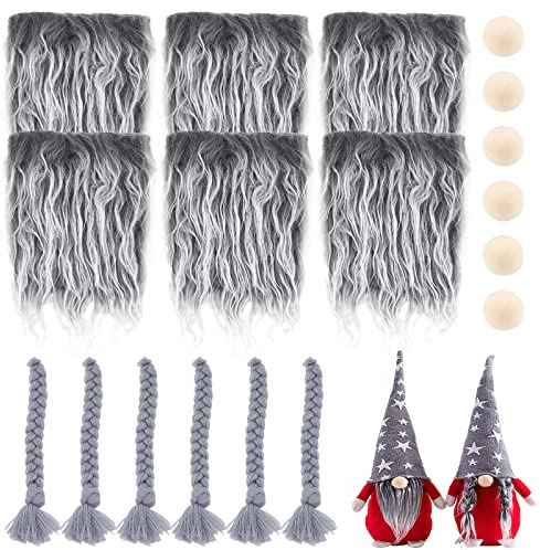 GORGECRAFT 18 Stück Gnomenbart Unfertige Holzkugeln Zöpfe Zwergenbart-Kit Kunstpelz-Barthaare Handgemachter Zwergenbärte Wichtelbart Für DIY Nähen Basteln Aufnäher Puppen Ostern Weihnachtsfeier, Grau