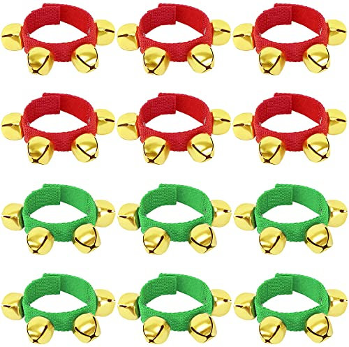 12 Stück Weihnachtsarmband Jingle Bells Armbänder Jingle Bell Musikinstrumente Partyzubehör für Kinder Party Dekoration Gefälligkeiten (6 Stück rot und 6 Stück grün)
