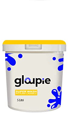 GLOUPIE SUPER WASH Pittura All'Acqua Lavabile Traspirante Per Pareti Per Tutti Gli Ambienti Interni, 5 Lt, Bianco, Made In Italy