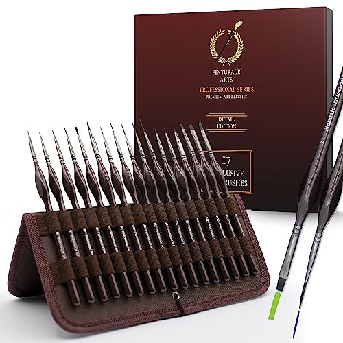 Pinturale Set que incluye 17 Pinceles Finos de detalle profesional y Estuche Elegante | Acuarela Acrilica, Miniaturas para Pintura al Oleo