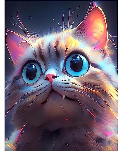 BJBJJIU 5D Diamond Art Painting Kit, Diamant Painting Bilder Set, Diamant Malerei Strass Stickerei Malerei Painting für Erwachsene, Kinder, Haus, Wand Dekoratione 40x30cm (bunte Katze)