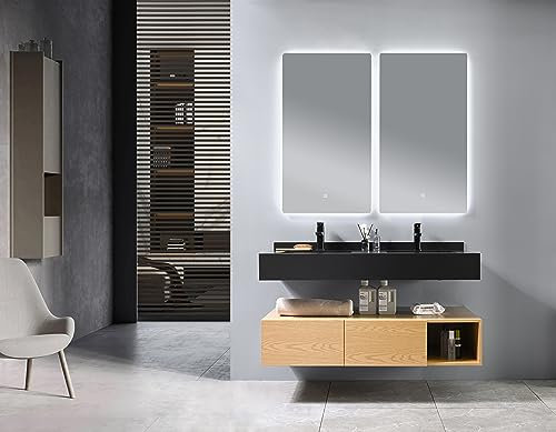 LuxuryBain LB-8470-150 - Mueble de baño doble lavabo de 150 cm madera y negro con espejo LED