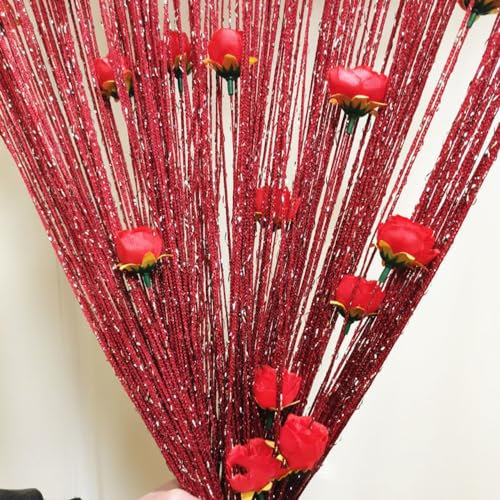 Fadenvorhang mit Rosen,String Türvorhang Fensterdekoration,Dekorative Gardine,Raumteiler Dekoration,Wohnaccessoires,Schaufensterdekoration,Fliegenschutz für Party,Hochzeit,Café,Restaurant,Weinrot