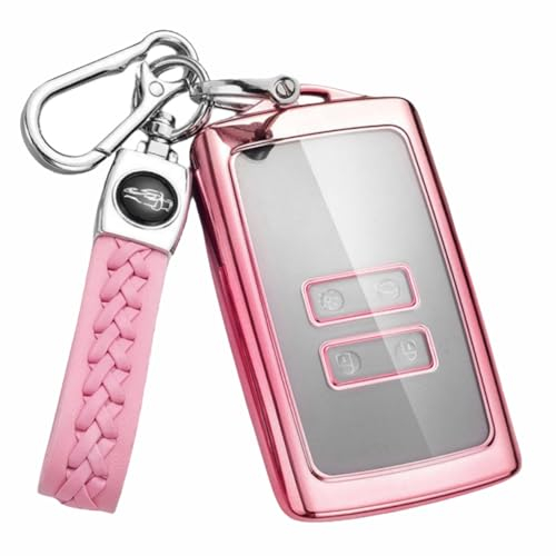 MEDZUK Coque Clé Compatible avec Renault Espace 6 2023-2024 2025 Coque de Protection pour clé de Voiture TPU, Accessoire Étui pour Clés avec Porte-clés (Rose)
