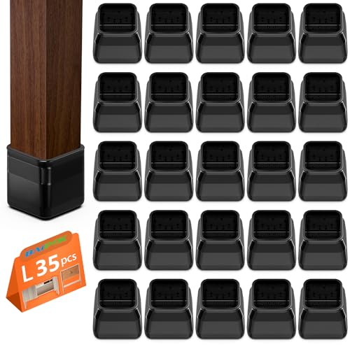35 Pezzi Gommini per Sedie in Silicone con Feltro, Proteggi Gambe per Mobili, Elastiche Protezione per Gambe Delle Sedie per Antigraffio Nero Grande (32-40mm)