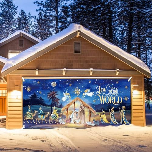 Banner di Natale per Porta del Garage, Buon Natale Copertura Decorazione di Tela Sfondo di Santa Natività Scene di Natale Banner Esterno per Xmas Casa Festa di Natale Decor