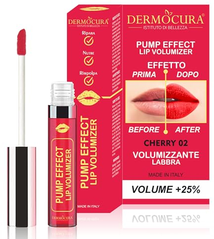 Dermocura Lip Volumizer - Lippen aufpolsternd mit Chili-Pfeffer 5 Mal stärker Cherry aufpolsternder Lipgloss Lang anhaltender Sofortaufpolstereffekt HERGESTELLT IN ITALIEN.
