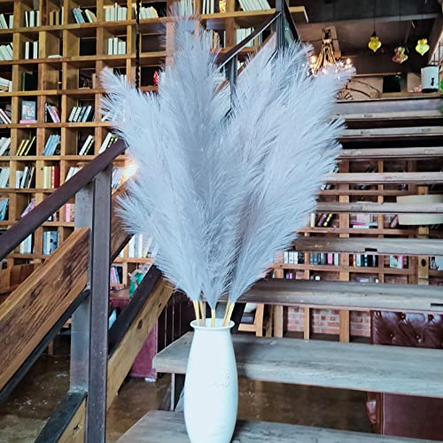 penepico Künstliche graue Pampasgras-Dekoration, hoch, 8 Stück, 110 cm, große künstliche graue Pampasblumen, flauschig, Lange künstliche Federblumen für Boho-Hochzeit, Schlafzimmer, Wohnzimmer