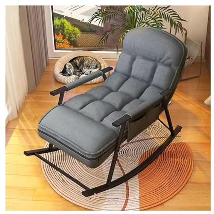 HSHTTKL Neu Nordic Light Luxus-Schaukelstuhl, verstellbare Rückenlehne, Liegestuhl, Glider Rocker, gepolsterter Sessel, Stabiler Metallrahmen Sofa-Sitzsack