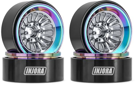 INJORA 1.3 Beadlock Felgen CNC Aluminium Räder für TRX4M SCX24 1/24 1/18 RC Crawler Auto Upgrade,Regenbogen Silber
