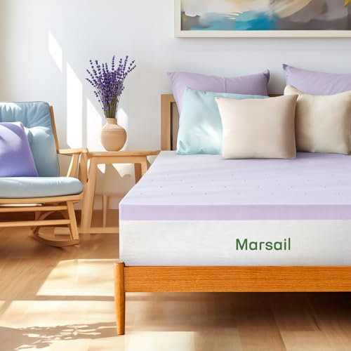 Marsail Matratzenauflage aus Memory-Schaum mit Lavendelduft, kühlende Matratzenauflage, weiche Matratzenauflage für Schlafsofa, Wohnmobil, Camper, CertiPUR-US-zertifiziert, 7,6 cm