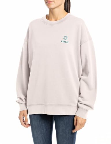 Replay Damen Sweatshirt mit Logo, Rosa (Powder Pink 565), M