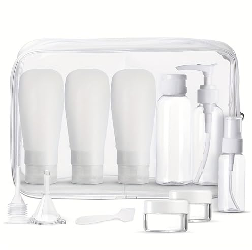 FENGQQKJ 11 Stück Handgepäck Flüssigkeiten Transparenter Kulturbeutel Reiseset Flaschen Handgepäck Reiseflaschen zum Befüllen Mini Kulturtasche Reiseset für Kosmetik Shampoo