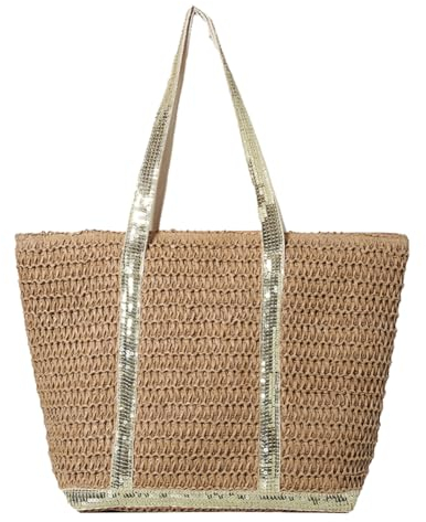 LYEAA Femmes Paille Fourre-Tout Sac À Main Capacité Paillettes Crochet Plage Sac À Main Contraste Couleur Simple Sac À Bandoulière Dames Été Quotidien Sac