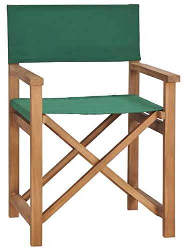 Klappbare Regiestühle aus Teakholz, Grau, Gartenmöbel – Paar Pop-Up-Gartensitze mit grünem Segeltuch