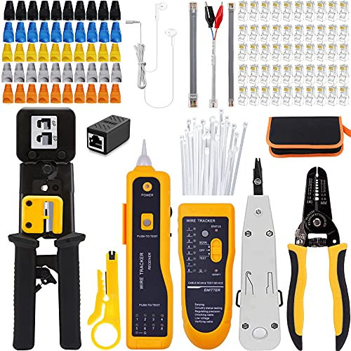 MAYLINE RJ45 Cirmpatura per Cavi Rete Strumenti Kit di Rete Professionali, Pinza Crimpatrice rj45, RJ12 RJ11 CAT5 CAT6 Manutenzione del Kit LAN Tester del Cavo Riparazione (Nero)