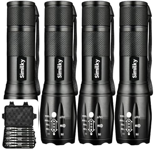 SIMILKY 3Pack Torches Led Super Bright, Hand Led Torch 1200 Lumen, Powerful Torches Battery Powered Water Resistant 5 Modes Tactical Torch for Camping (4 Pack)
