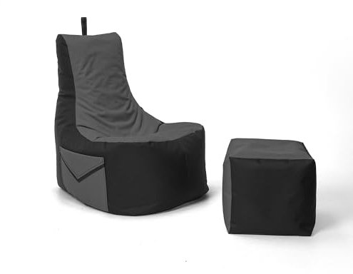 Nadimaideal Gaming Sitzsack XXL mit Hocker für Kinder, Teenager & Erwachsene | Indoor & Outdoor | Bodenkissen - Sessel - Beanbag bereits gefüllt | Füllung EPS Perlen (Anthrazit, Zweifarbig)