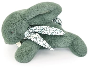 Doudou et Compagnie - Cuddly Toy Rabbit - Plush Toy Rabbit with Linen Scarf - Sage Green - 29 cm - For Children from Birth - Lost Cuddly Toy - With Gift Box - DC4143