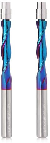 Trvoxviq Spiral Router Bit,1/4 Shank Upcut Pattern Flush Trim Bits with Nano Coated, CNC Template Bit Milling Cutter Tool for Wood Trimming 1-1/8 Inch Cutting Length Extra Long 3 Inch OVL(2 PCS)