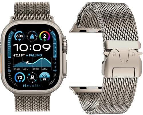 Milanaise Loop Armband Kompatibel mit Apple Watch Armand Ultra 2/Ultra 49mm 46mm 45/44/42mm(Series 3 2 1) Damen Herren, Schließe im Fallschirm-Stil Metall Armbänder für iWatch 10 9 SE 8 7 6 5 4