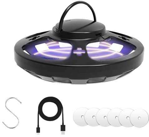 AMFUN 1 Pezzi Trappole Antipulci per La Casa, Lampade Antipulci per la Casa, Trappole Luminose per Pulci, Cattura Pulci, con 6 Adesivi di Cattura, Ricaricabile Tramite USB *1, Gancio *1