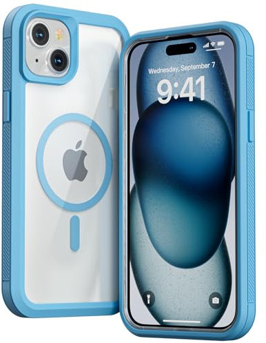 Follaroma for iPhone 15 Plus case, Compatible with MagSafe, Heavy Duty Shockproof Protection Phone Case, Double Layer Transparent Magnetic Phone Case for iPhone 15 Plus, 6.7 inch, Blue