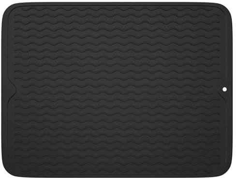 Dyaucwpo Alfombrilla Escurreplatos de Silicona, Alfombra para Secar Platos 40x30 cm, Tapete de Secado de Vajilla, Alfombrillas de Drenaje de Silicona, Negro, para Pubs, Cocinas y Restaurantes