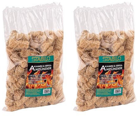 Grill- und Kaminanzünder aus Holzwolle & Wachs 2kg | Anzünder, Feueranzünder, Ofenanzünder, Kaminanzünder | 2x1kg