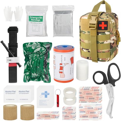 Mineup Erste Hilfe Set Outdoor, 54 PCS Taktische Erste Hilfe Tasche, Medizinische Taktische Tasche, Erste Hilfe Set Auto, Medizinische Tasche für Outdoor Zuhause, Auto, Camping (Tarnung PRO)