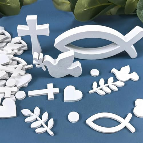 Kommunion Deko, 66 Stück Taufe Deko, Konfirmation Deko Streudeko Taufe Holzfische Kommunion Deko Kommunion für Firmung Kommunion Konfirmation Babyshowerparty Tischdeko Taufe