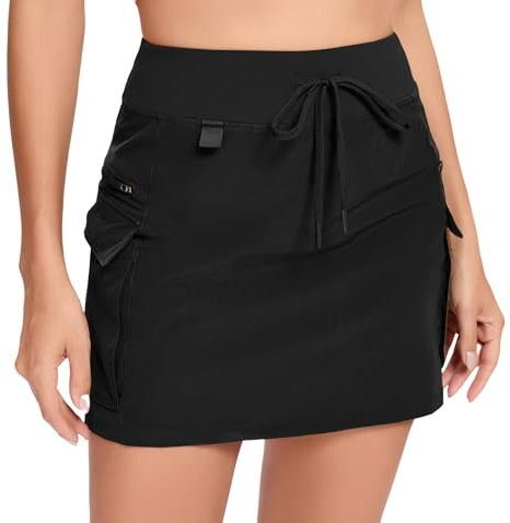 Timuspo Tennisrock mit Innenhose Hohe Taille Kurz Rock Schwarz Casual Sommer Schnell Trocknende Damenrock M
