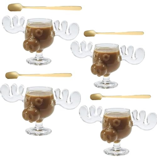 Generisch Elch Gläser Weihnachtsglas,Elchgläser Christmas Mug, Elch Glas Moose Mug, Weihnachtsgläser National Weihnachtsurlaub,Dekorationen, Klar, Urlaubsgeschenke für Kaffee, Tee, Getränke (2PCS)
