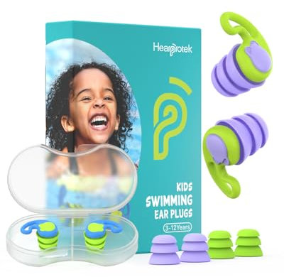 Hearprotek Bouchons d'Oreille pour Enfants de 3 à 12 Ans, 2 Paires de Bouchons d'Oreille Réutilisables en Silicone Souple, Étanches pour Natation