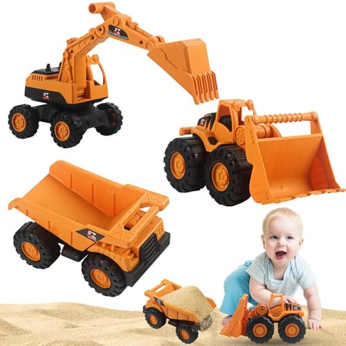 Phlognfy Juguete de Arena Excavadora Arenero, 3pcs Niños Excavadora Juguete Conjunto, con Volquete Camión Excavadora Cargador Frontal, para Niña Niño Verano Playa Juguete